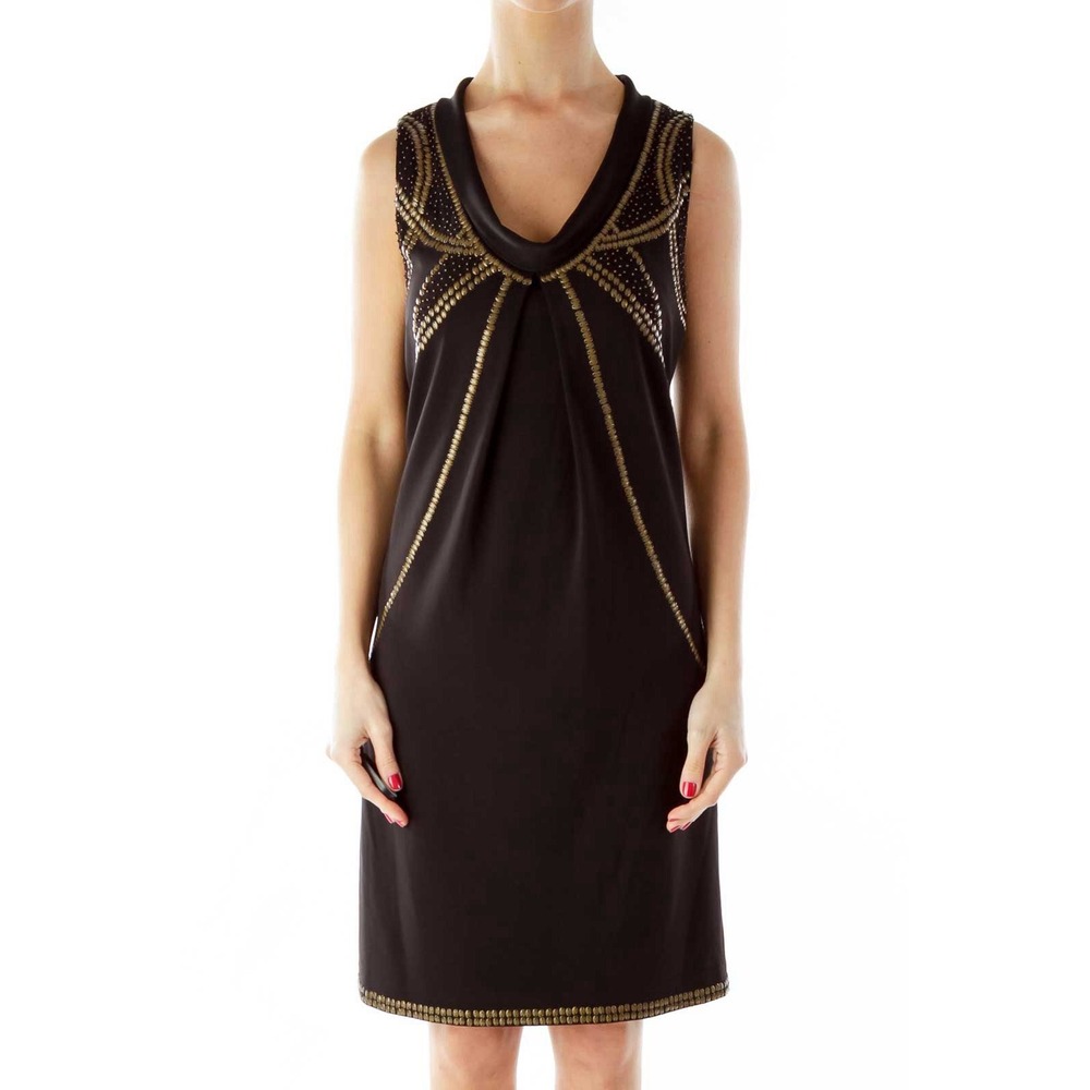 Suzi Chin Maggy Boutique Size 16 W Embellished Beaded Shift Dress Plus Black